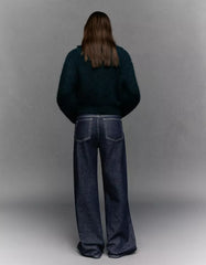 Wide leg jeans with crossover waistband