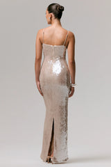 Vermont | Nude Sequin Square-Neck Maxi Dress