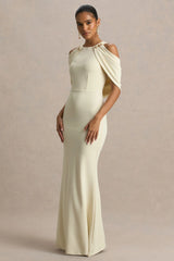 Yulia | Sand High-Neck Maxi Dress With Cape Sleeves