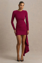 Zaya | Burgundy Long Sleeve Mini Dress With Drape