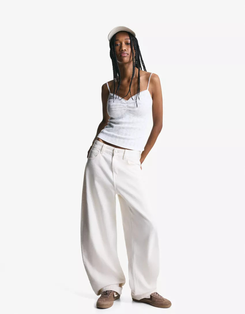 Printed pointelle top with straps