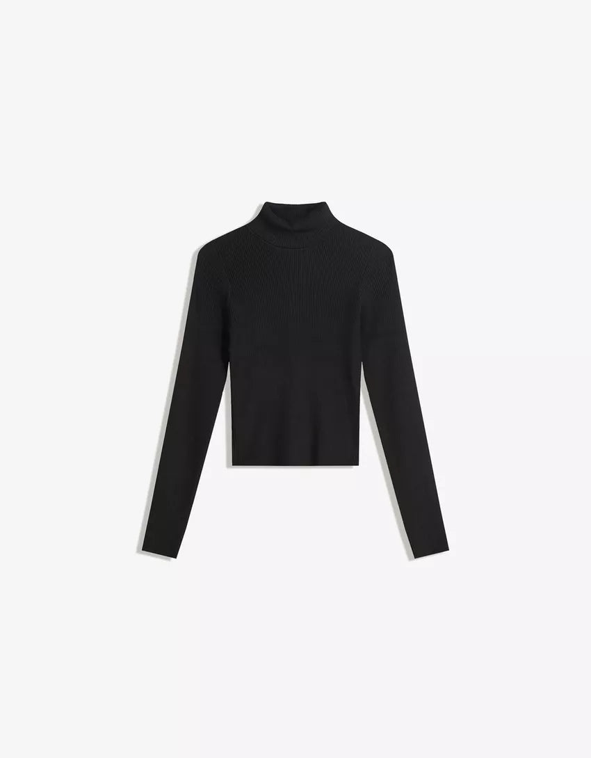 Ribbed high neck sweater