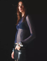 Long sleeve tulle T-shirt with rhinestones