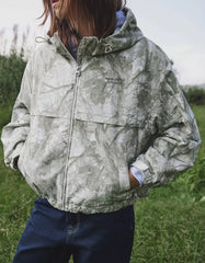 Printed hooded puffer jacket