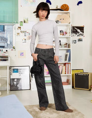 Animal print straight-leg studded pants