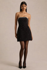 Visionary | Black Bandeau Mini Dress With Embellished Detailing
