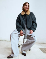 Denim jacket with faux fur collar