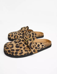 Animal print LEATHER clogs with buckle