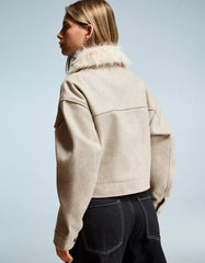 Soft trucker jacket with faux fur collar