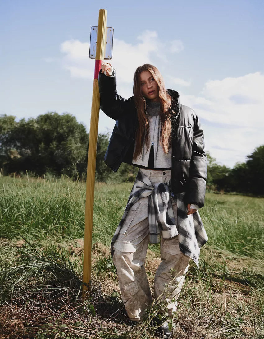 Leather effect puffer jacket