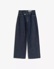 Wide leg jeans with crossover waistband