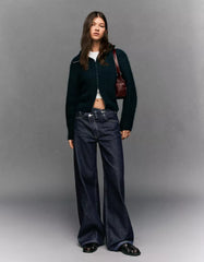 Wide leg jeans with crossover waistband