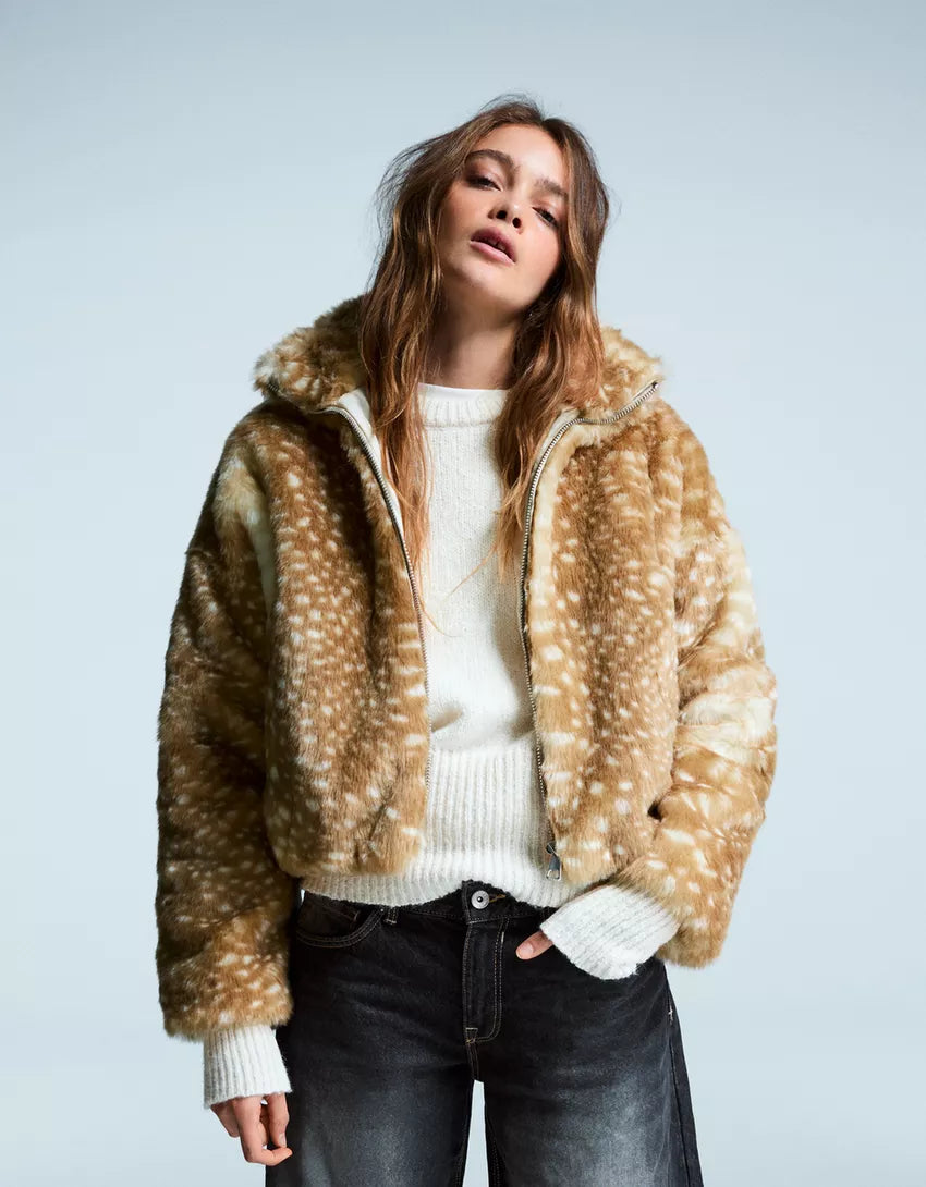 Animal print faux fur jacket