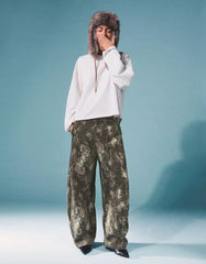 Printed plush barrel pants