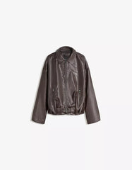 Belted leather effect bomber jacket