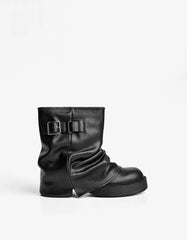 Flat fold over ankle boots with buckle