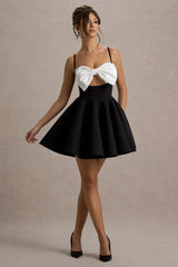 Yasmina | Black & White Bow Skater Mini Dress