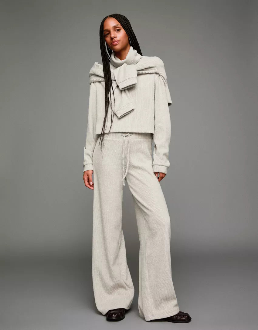 Soft ribbed wide-leg pants