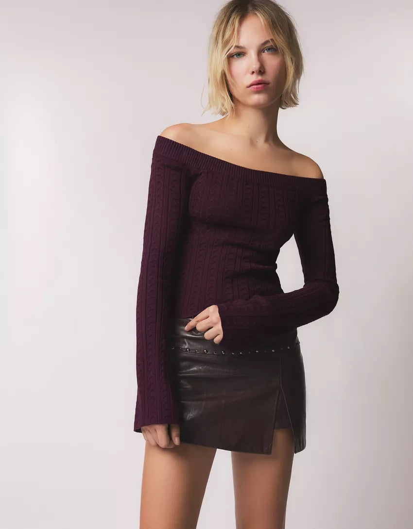 Cable-knit bardot sweater