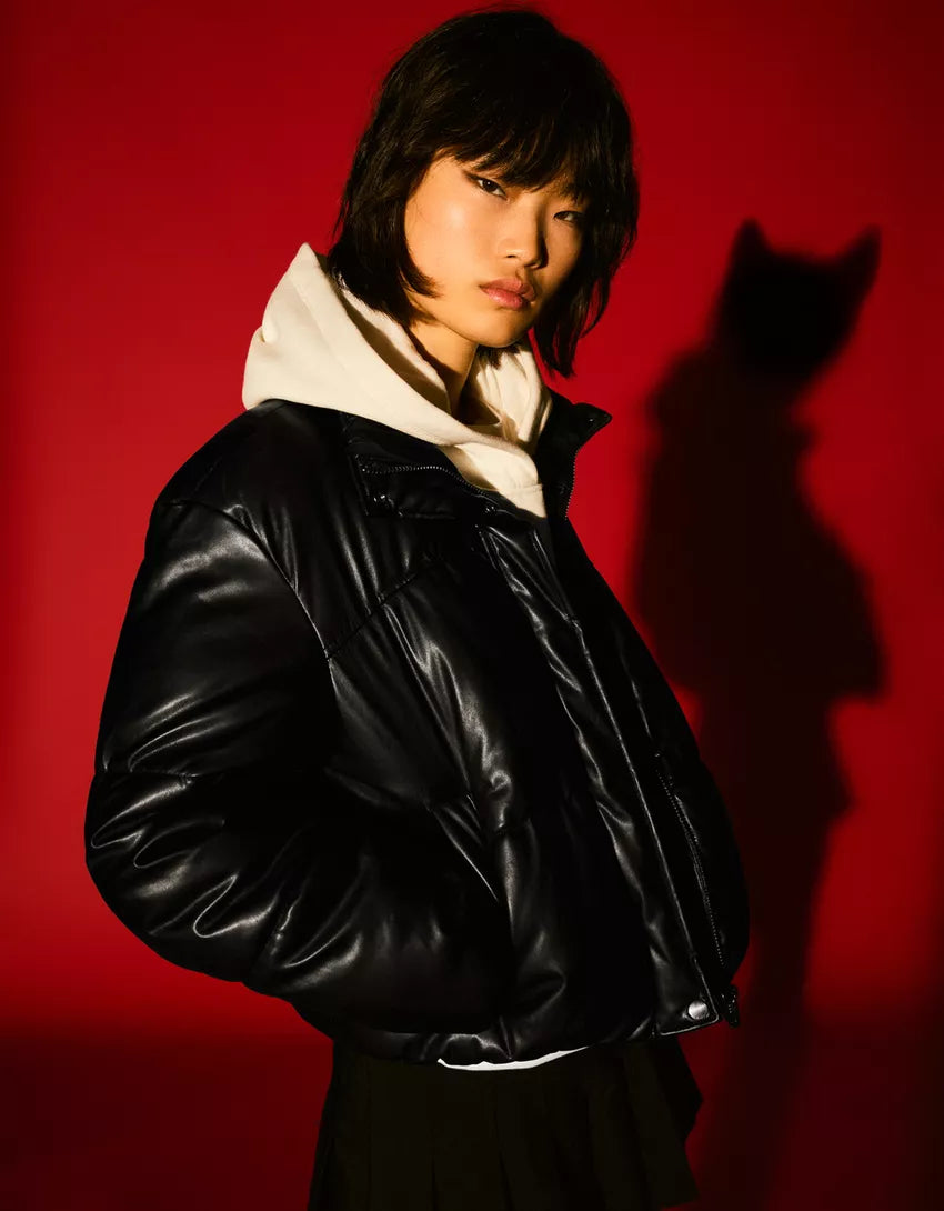 Leather effect puffer jacket