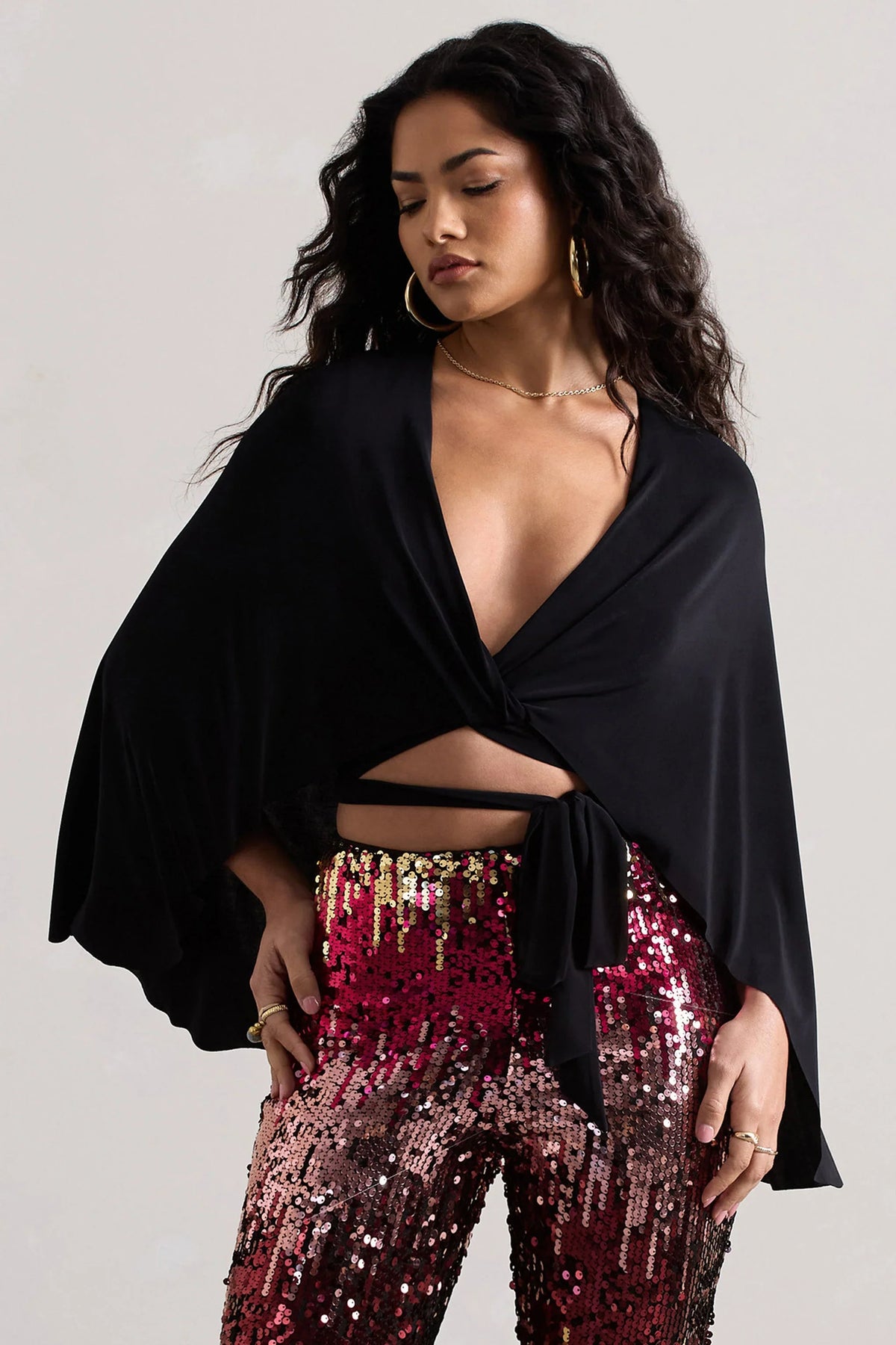 Scorpio | Black Wrap Crop Top With Cape