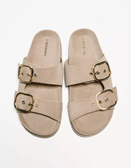 Flat slider sandals with buckles