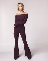 Cable-knit flared pants