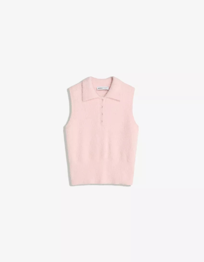 Faux fur polo collar vest