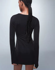 Gathered long sleeve shimmery mini dress