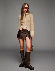 Zip-up cardigan with faux fur collar