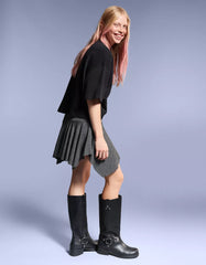 Striped asymmetric mini skirt