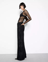 Low-rise wide-leg jeans with studs