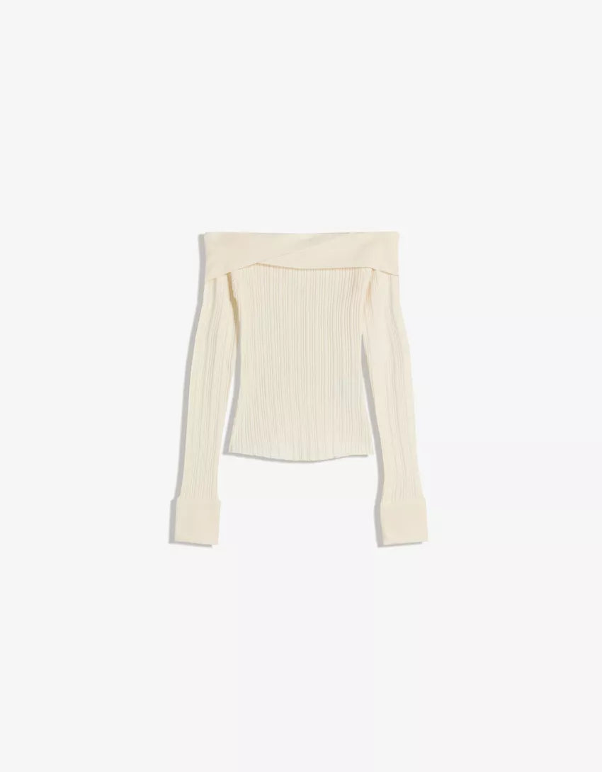 Textured Bardot neck sweater