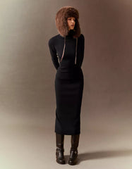 Ribbed high neck midi dress