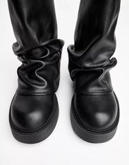 Flat fold over ankle boots with buckle