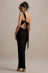 Venetia | Black One-Shoulder Tie-Back Maxi Dress