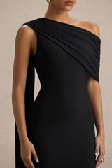 Zendaya | Black Asymmetric-Neck Fishtail Maxi Dress With Cape Detail