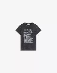 Short sleeve T-shirt with studs and print
