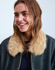 Denim jacket with faux fur collar