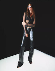 Long sleeve tulle T-shirt with rhinestones