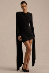Zora | Black Crew-Neck Mini Dress With Knot And Sash Detail