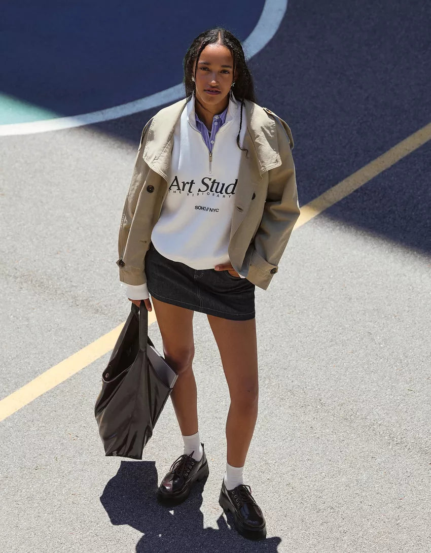 Printed zip-up neck sweatshirt