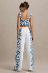 Zelie | Blue Porcelain Print Wide-Leg Trousers