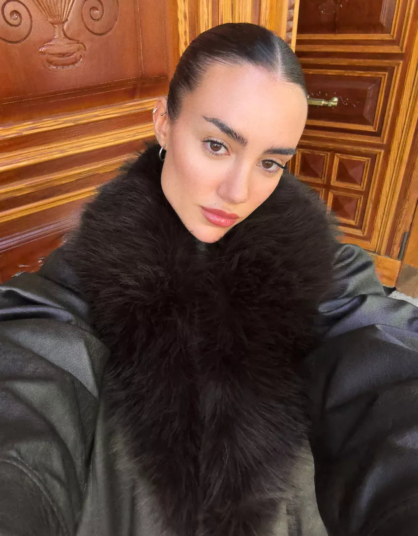 Leather effect jacket with faux fur collar