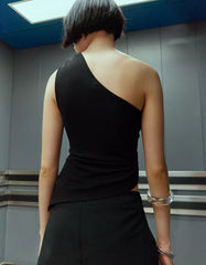 Asymmetric rhinestone top with ring detail