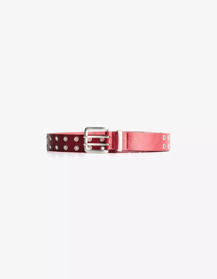 Faux leather belt with eyelets