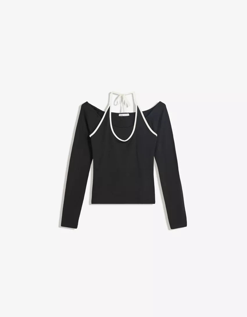 Long sleeve halter neck T-shirt