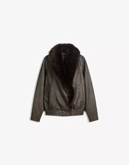 Leather effect jacket with faux fur collar