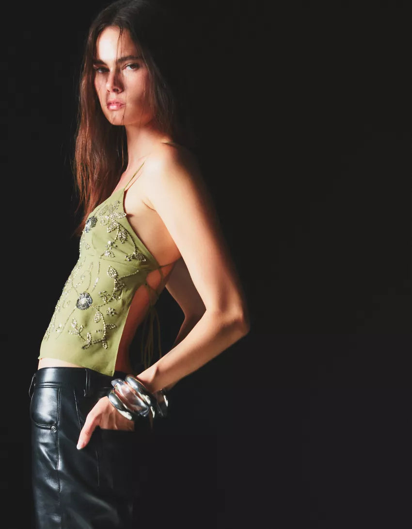 Shimmery embroidered strappy top