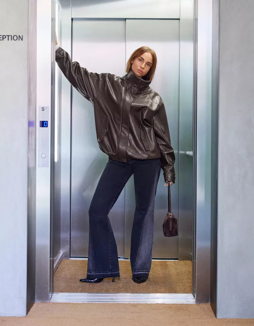 Oversize leather effect jacket